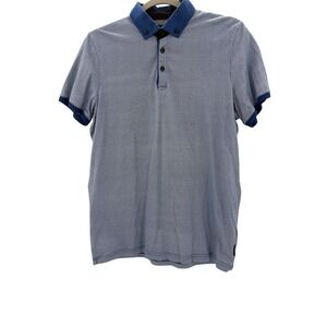 Ted Baker London Mens Blue Geometric Print Polo Shirt Size 3 Medium Short Sleeve